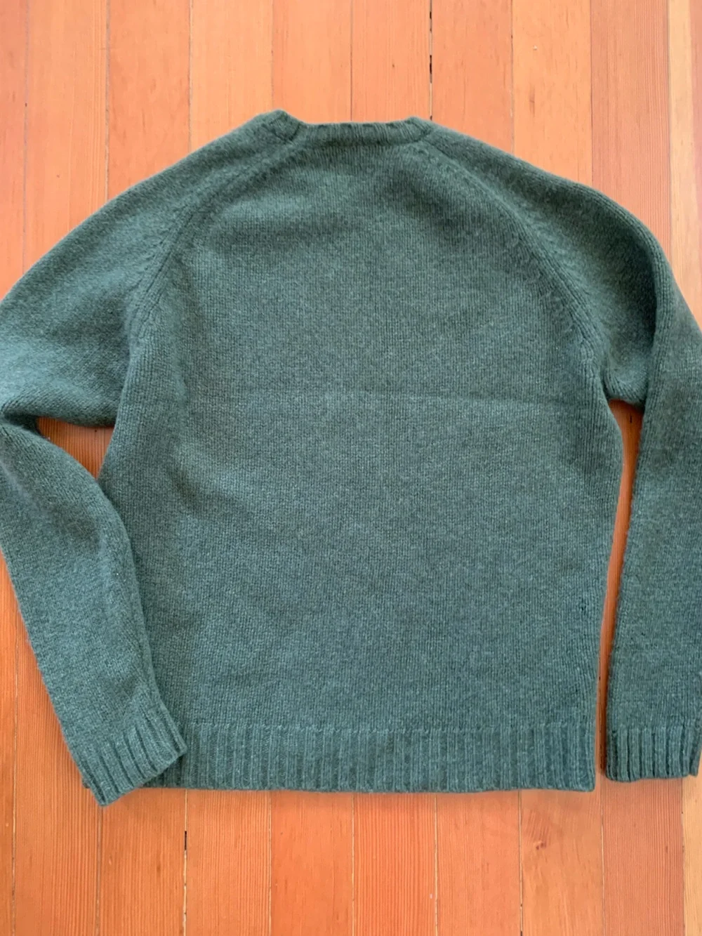 Vintage Men's J. Crew Green Wool Sweater with Blue Stripe Sz L